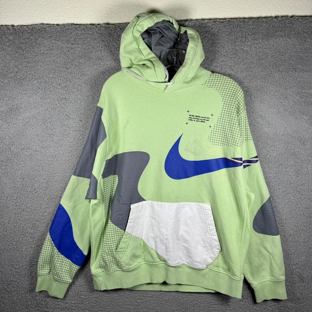 Nike Mens‎ Sportswear Abstract Graphic Hoodie Lime Green Blue Large CU4021-304